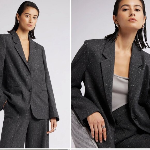 Nordstrom Jackets & Blazers - Nordstrom Textured Boyfriend Blazer Size Large Grey Charcoal Speckle Tweed